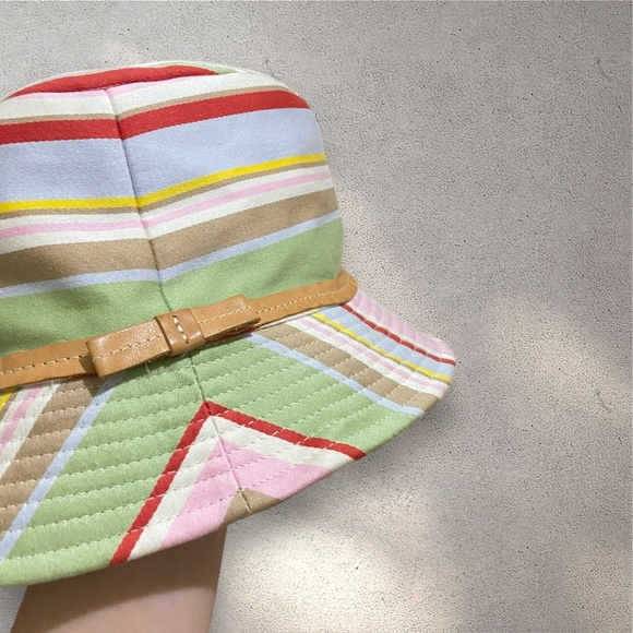 Vintage Y2K Coach Striped Canvas Bucket Hat w/ Leather Bow main image 5